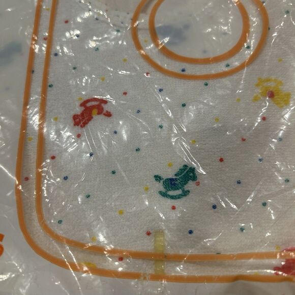 Vintage Layette Collection By Health Tex 2 Bibs White Rocking Horse Cotton Tie - Picture 2 of 3